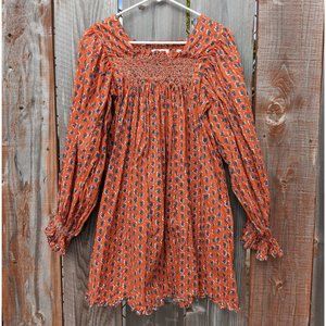 DÔEN Estee smocked floral-print organic cotton mini dress, Size M